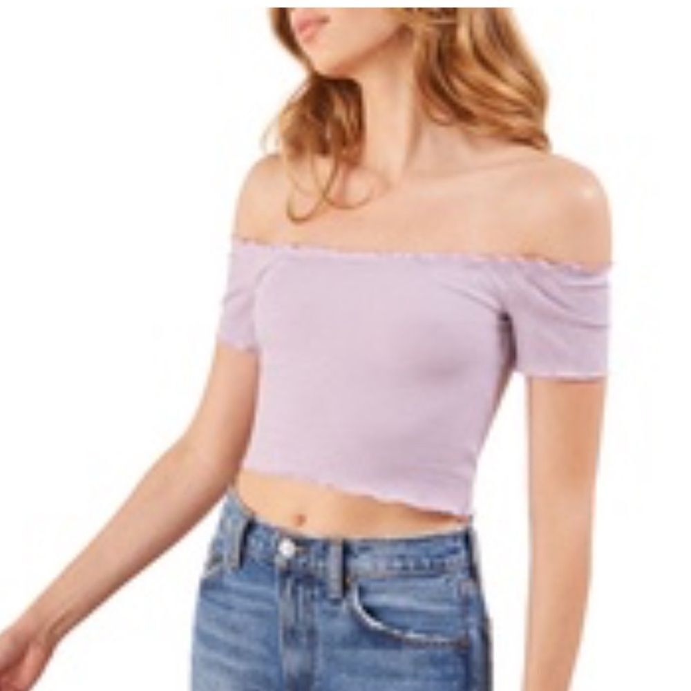 Reformation Willett off-the-shoulder ribbed top in a lilac color XS